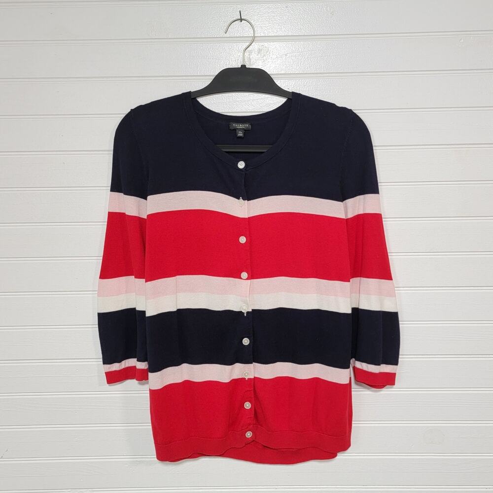 Talbots Plus Size 1XP‎ Petite Striped Button Up Cardigan Sweater Preppy Nautical